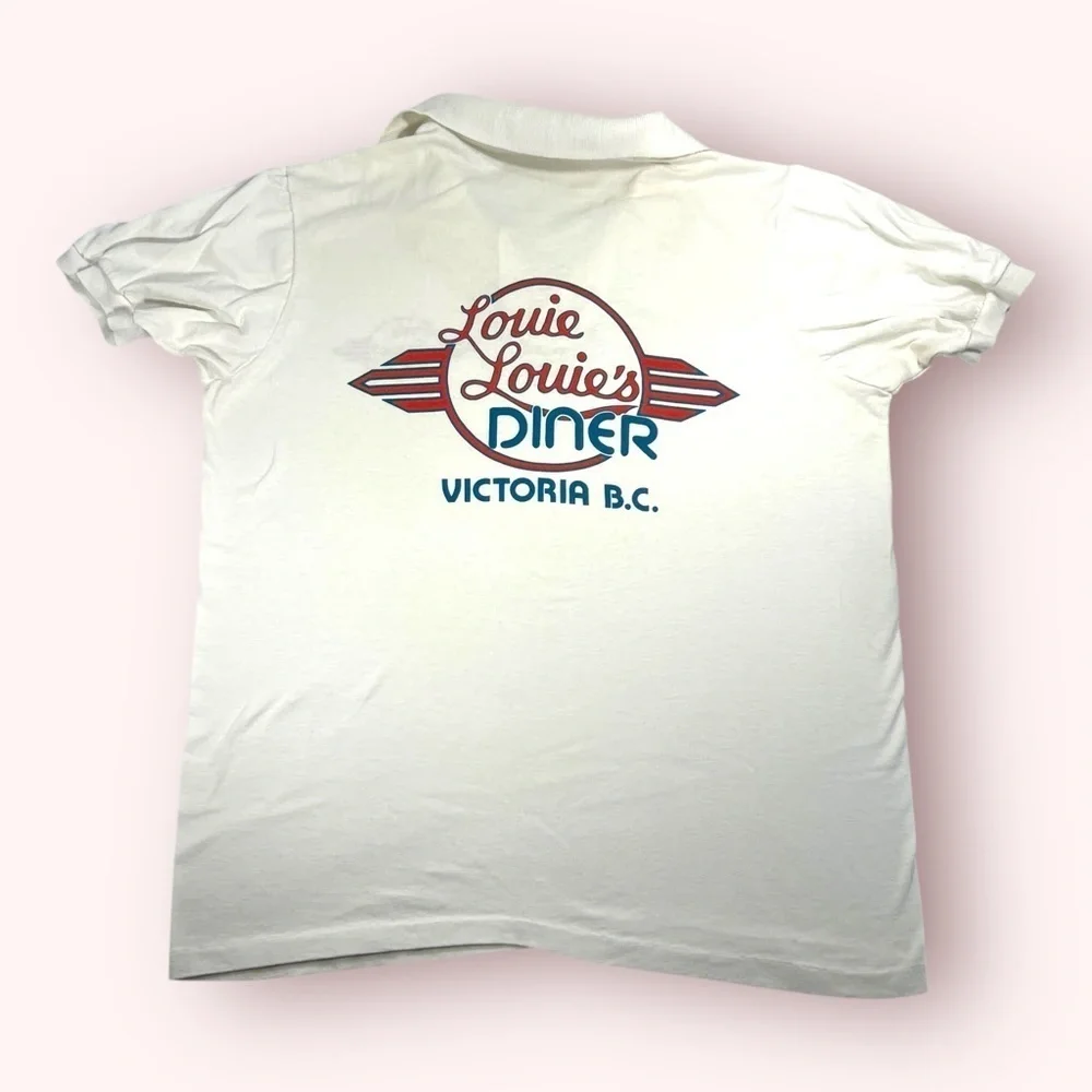 Vintage 90's White Louie Louie's Diner Collared Polo Golf Shirt Men's Size L